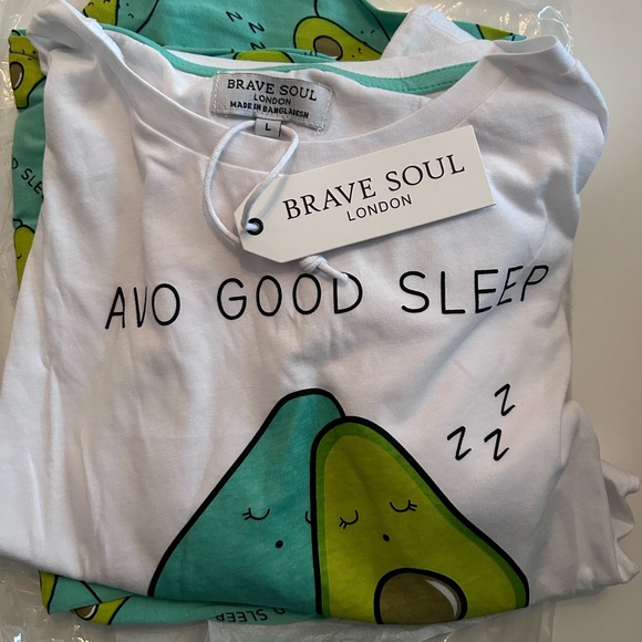 NWT Brave Soul Ava Good Sleep Pajamas 2 piece long sleeve funny novelty avocado - Picture 3 of 7